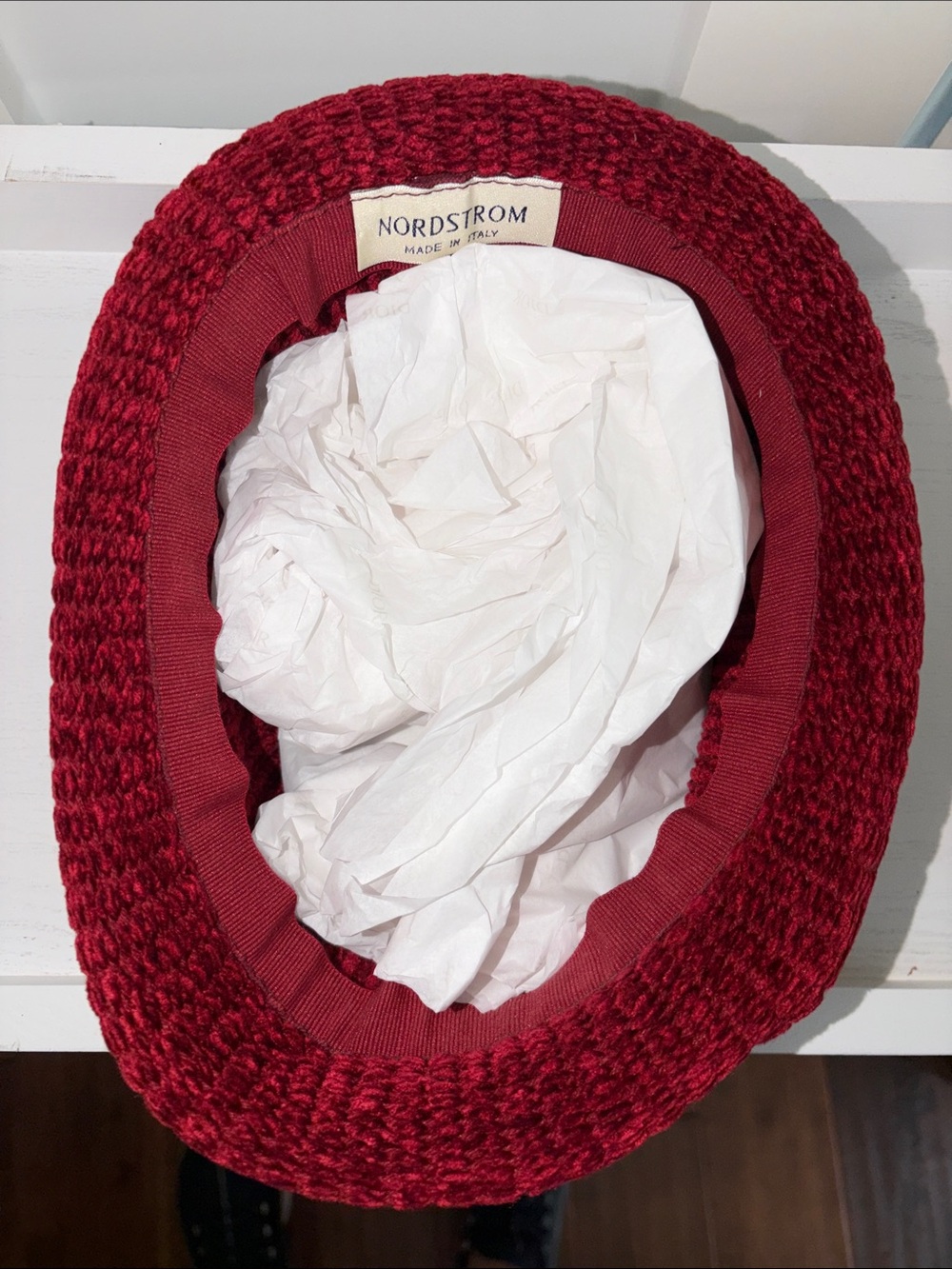 Nordstrom Women's Deep Red Textured Knit Bucket Hat